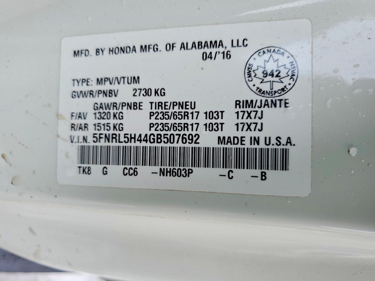 2016 HONDA ODYSSEY EX photo 13
