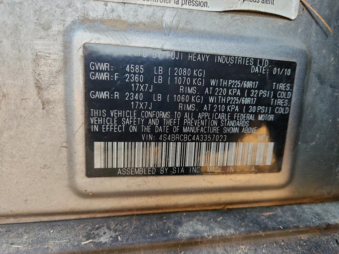 2010 SUBARU OUTBACK photo 13