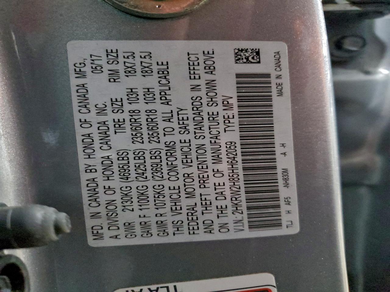 2017 HONDA CR-V EXL photo 14