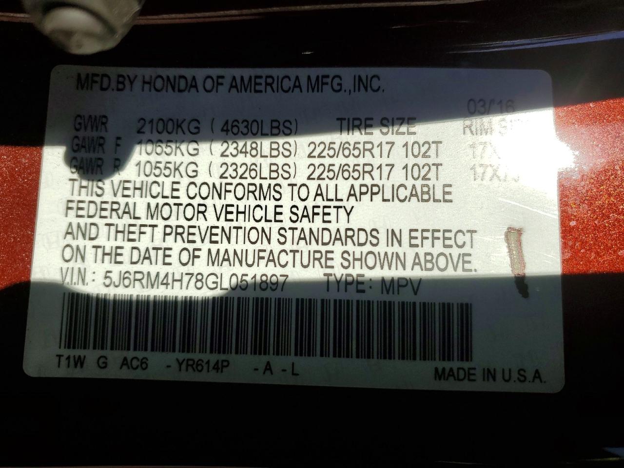 2016 HONDA CR-V EXL photo 13