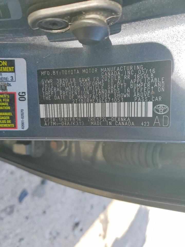 2016 TOYOTA COROLLA L photo 13