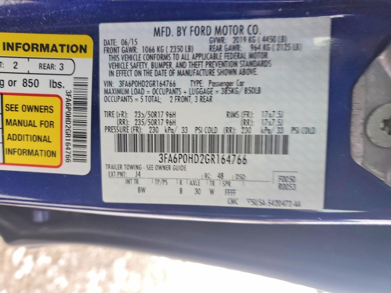 2016 FORD FUSION SE photo 12