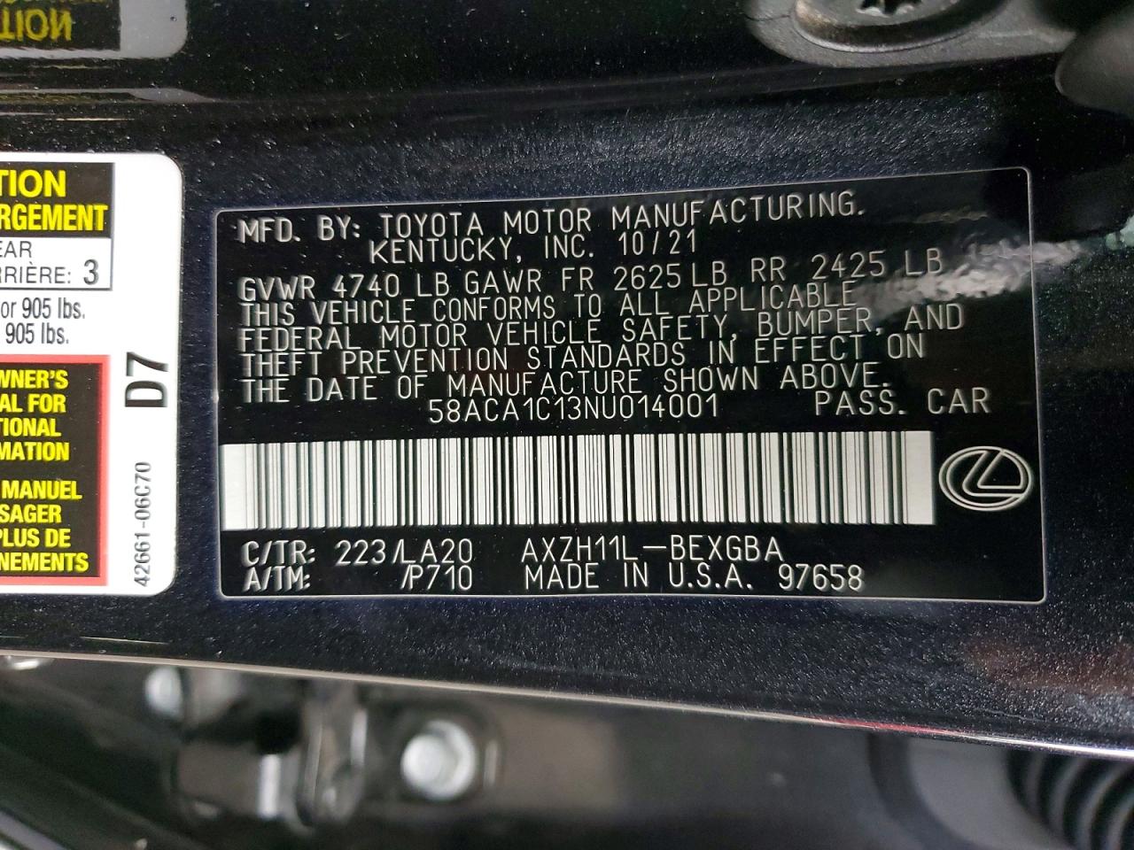 2022 LEXUS ES 300H BASE photo 34
