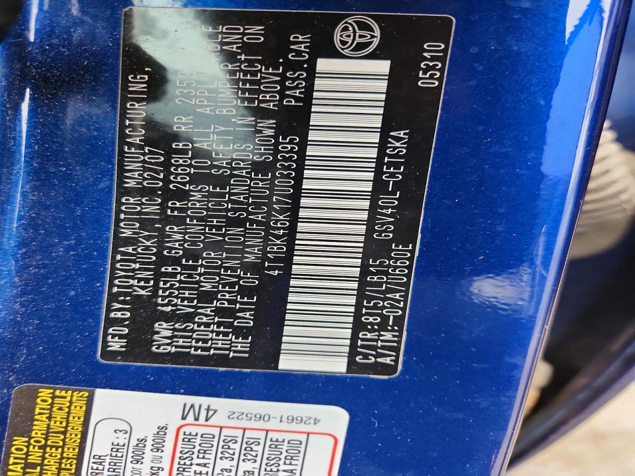 2007 TOYOTA CAMRY SE V6 photo 12