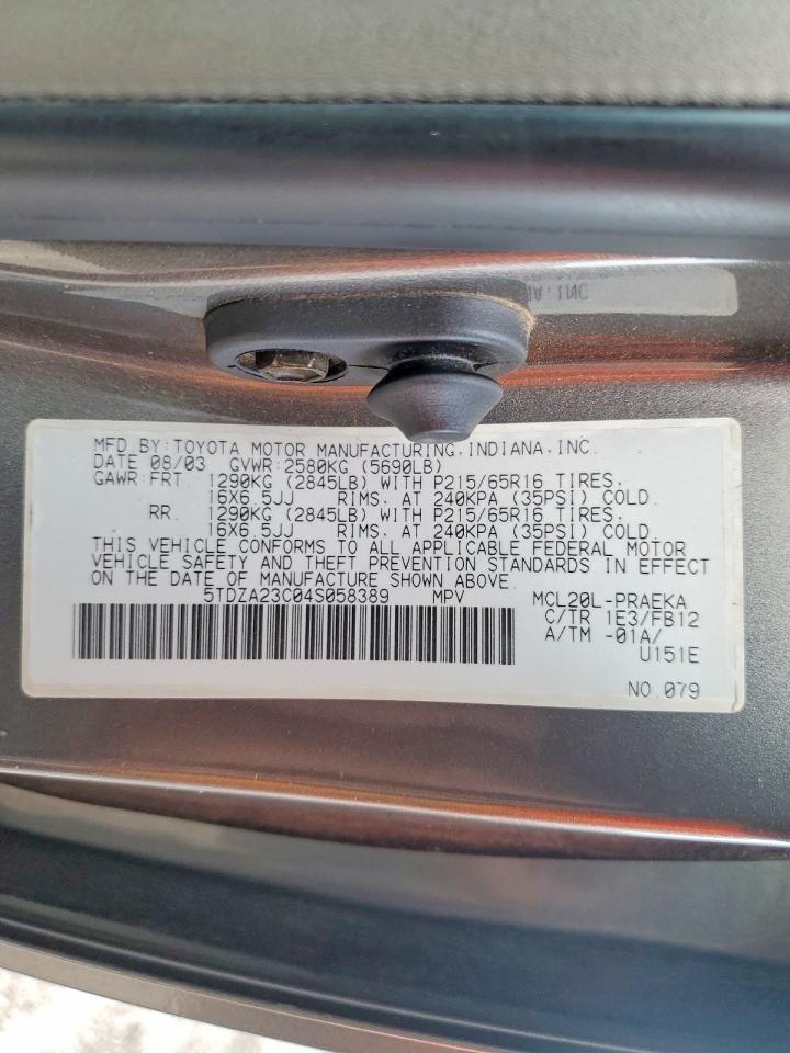 2004 TOYOTA SIENNA CE photo 13