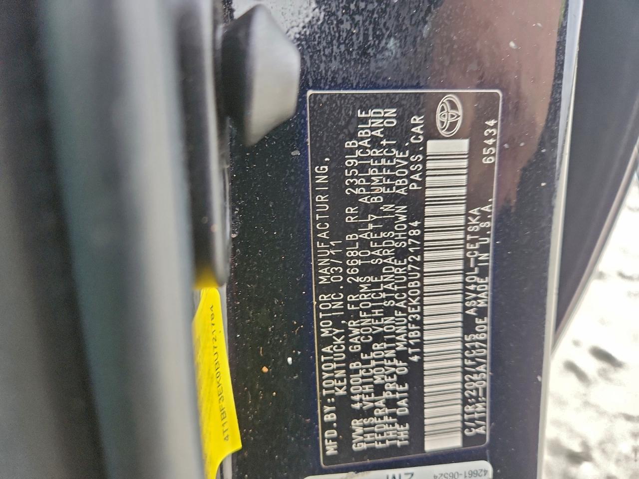 2011 TOYOTA CAMRY BASE photo 12