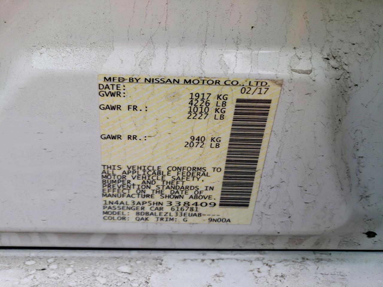 2017 NISSAN ALTIMA 2.5 photo 12