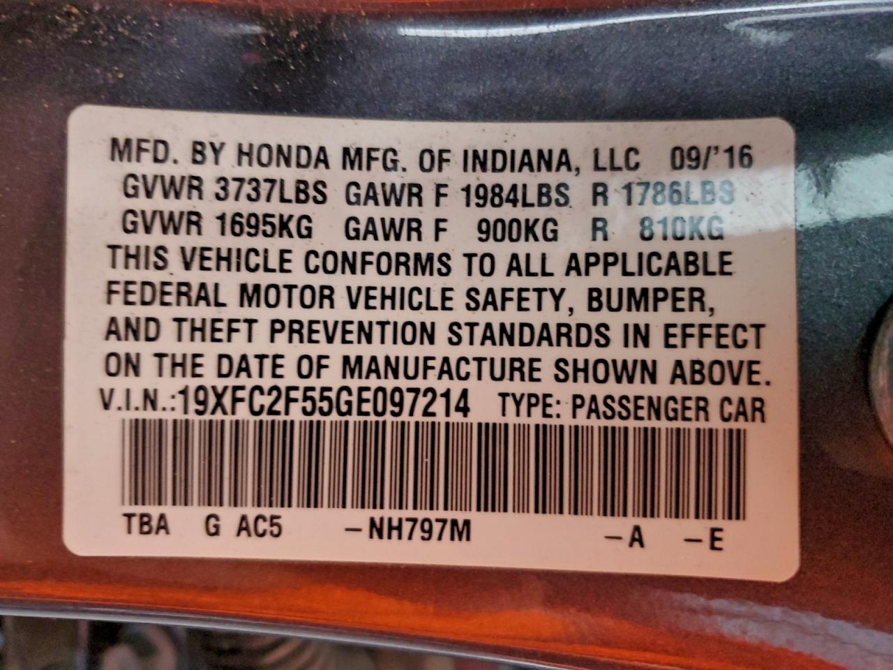 2016 HONDA CIVIC LX photo 37