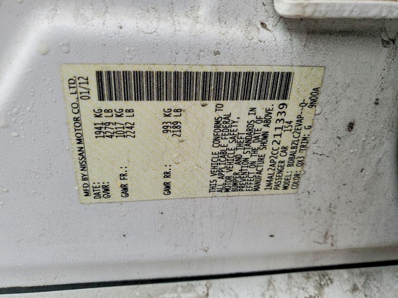 2012 NISSAN ALTIMA BASE photo 12