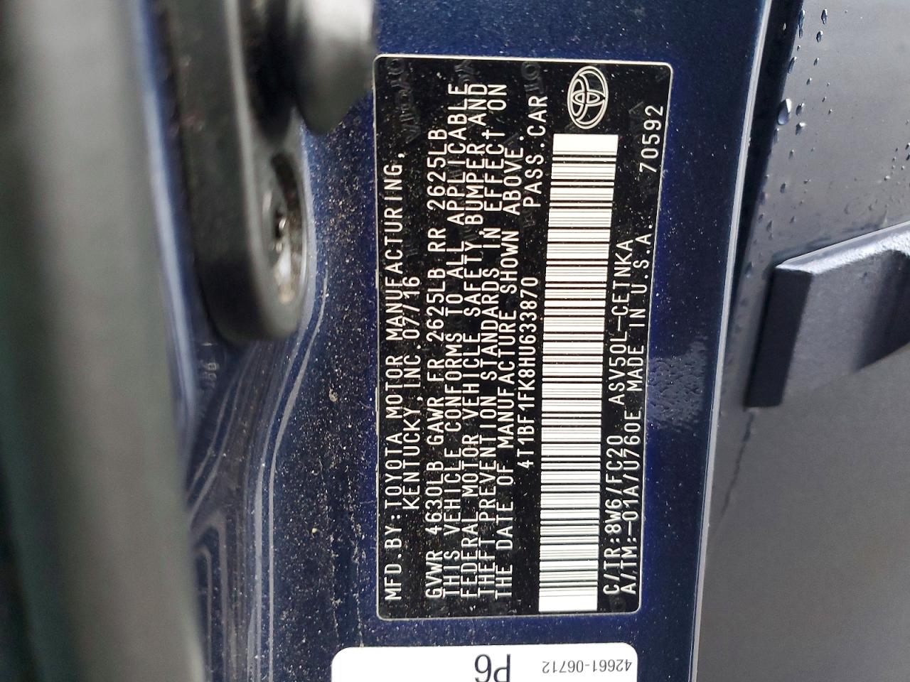 2017 TOYOTA CAMRY LE photo 12