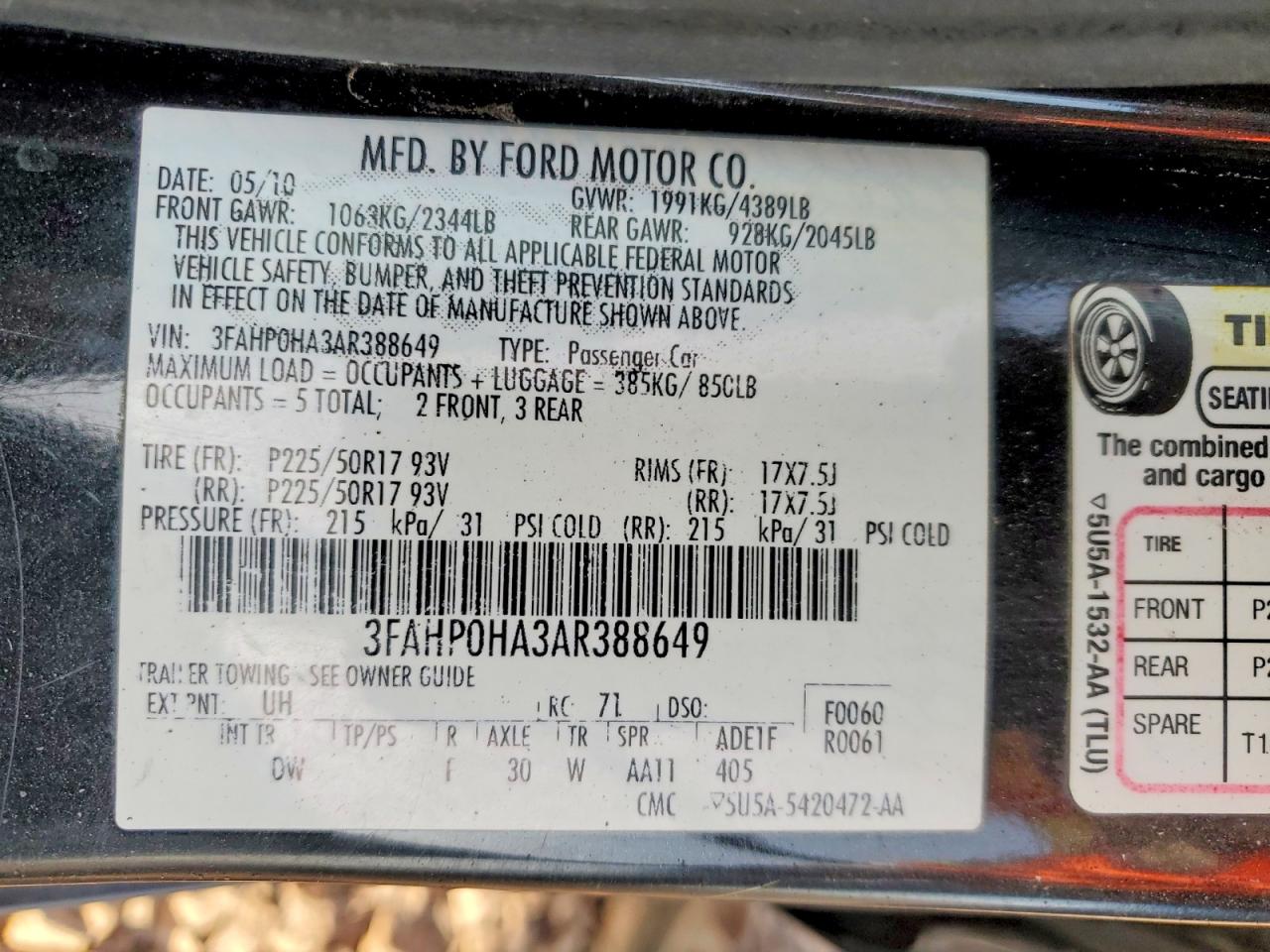 2010 FORD FUSION SE photo 12