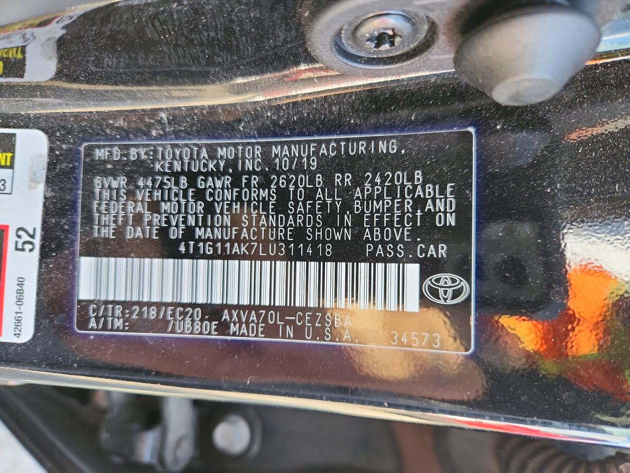 2020 TOYOTA CAMRY SE photo 12