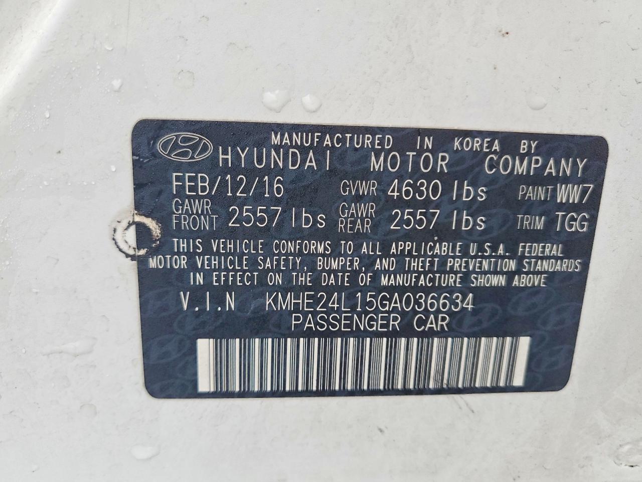 2016 HYUNDAI SONATA HYBRID photo 12