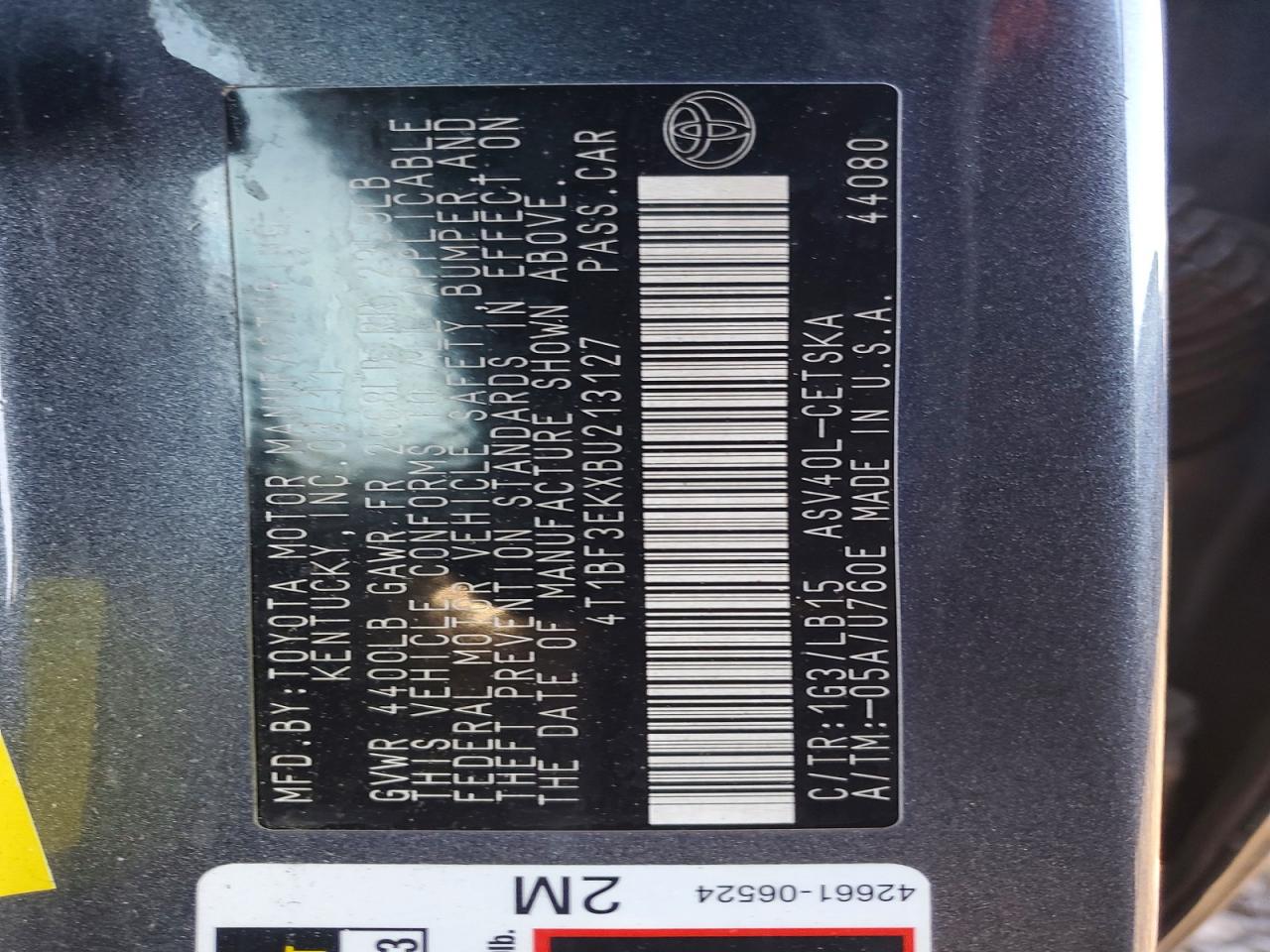 2011 TOYOTA CAMRY BASE photo 12