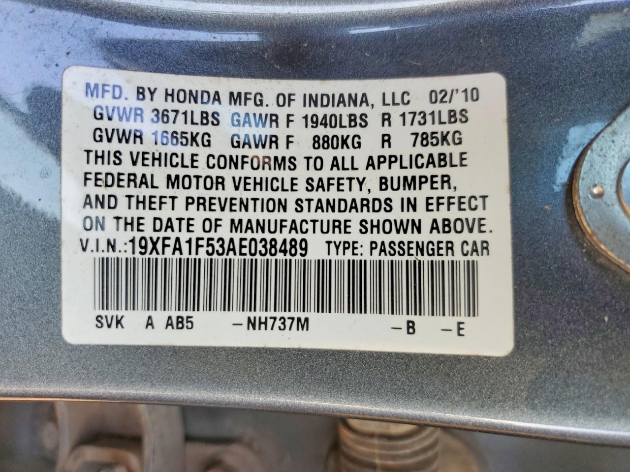 2010 HONDA CIVIC LX photo 34