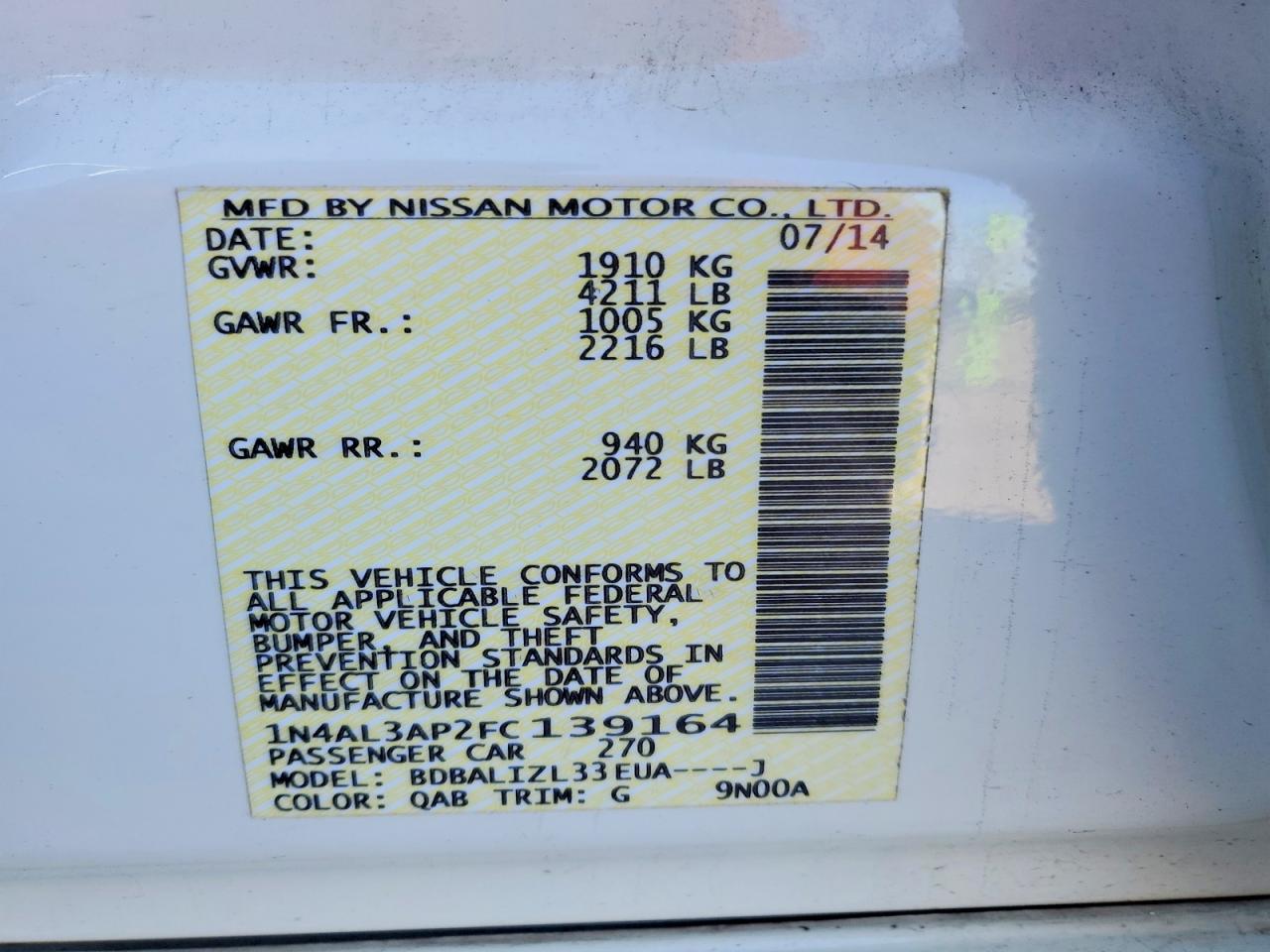 2015 NISSAN ALTIMA 2.5 SV photo 25