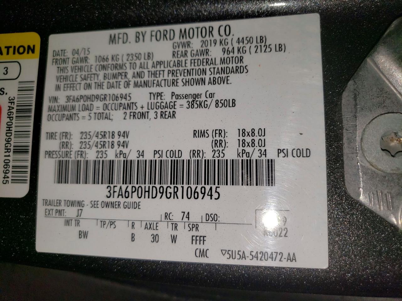 2016 FORD FUSION SE photo 23
