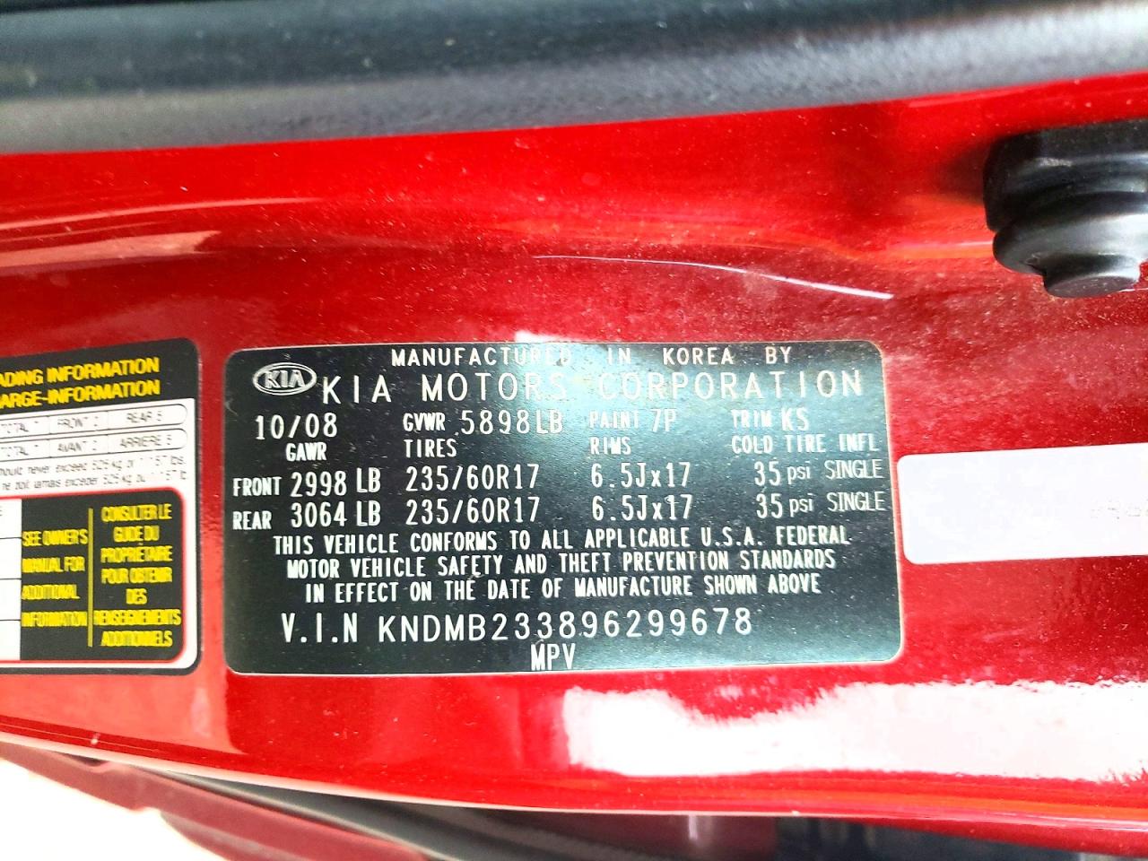 2009 KIA SEDONA EX photo 13