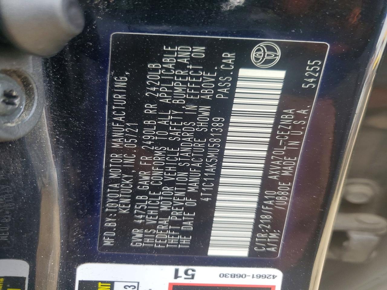 2021 TOYOTA CAMRY LE photo 37