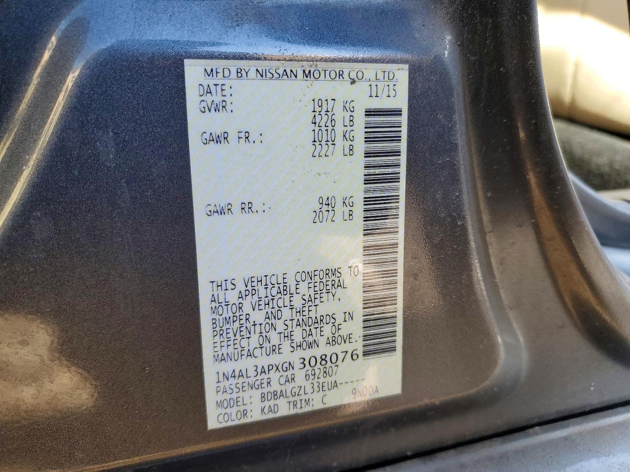 2016 NISSAN ALTIMA 2.5 photo 12