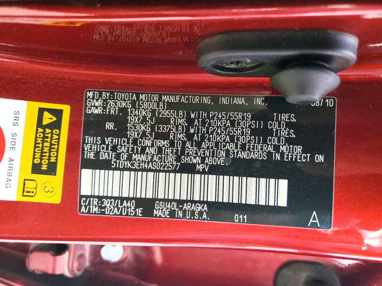 2010 TOYOTA HIGHLANDER LIMITED photo 13