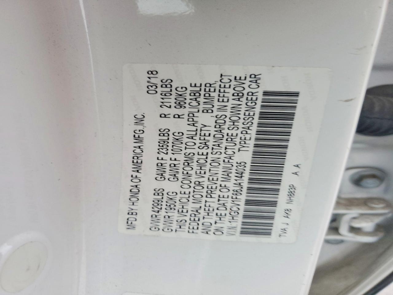 2018 HONDA ACCORD EXL photo 12