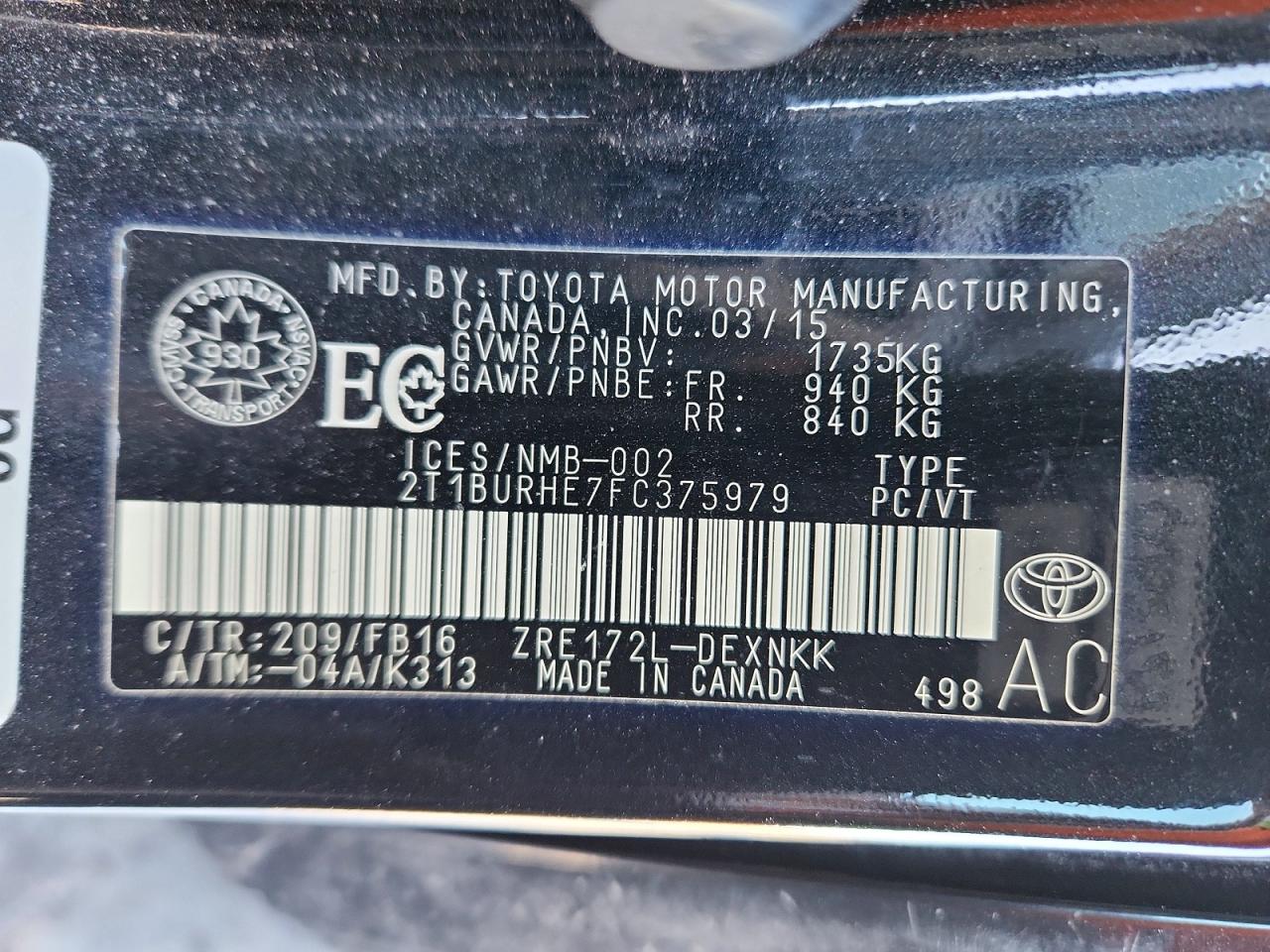 2015 TOYOTA COROLLA L photo 23