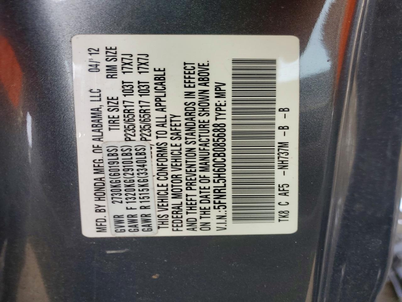 2012 HONDA ODYSSEY EXL photo 13