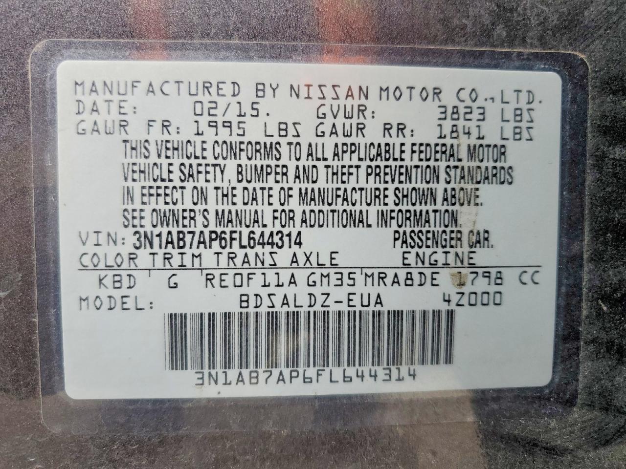 2015 NISSAN SENTRA S photo 12
