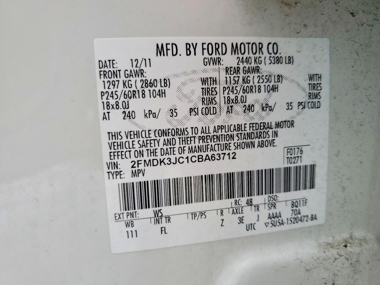 2012 FORD EDGE SEL photo 13