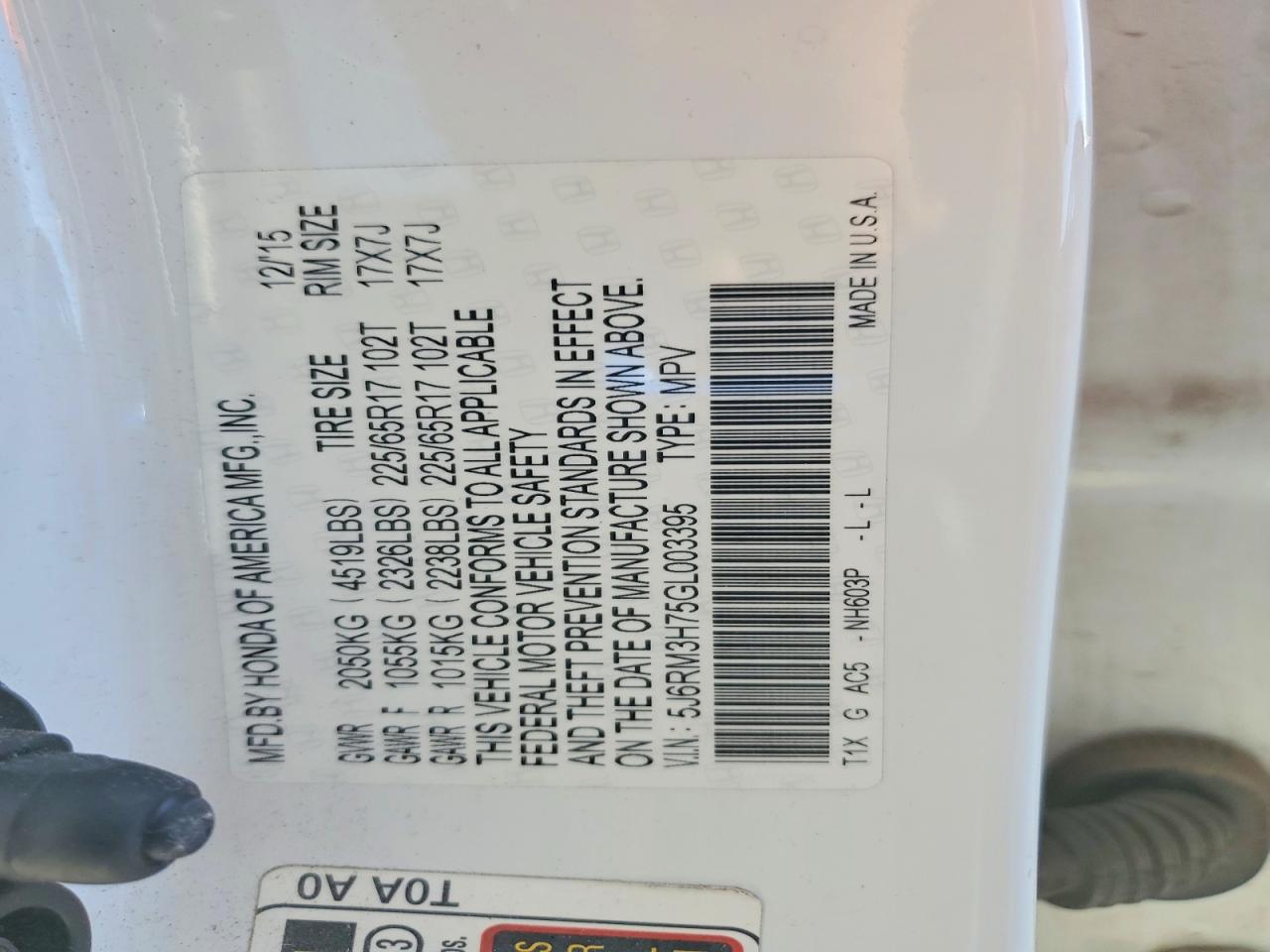 2016 HONDA CR-V EXL photo 14