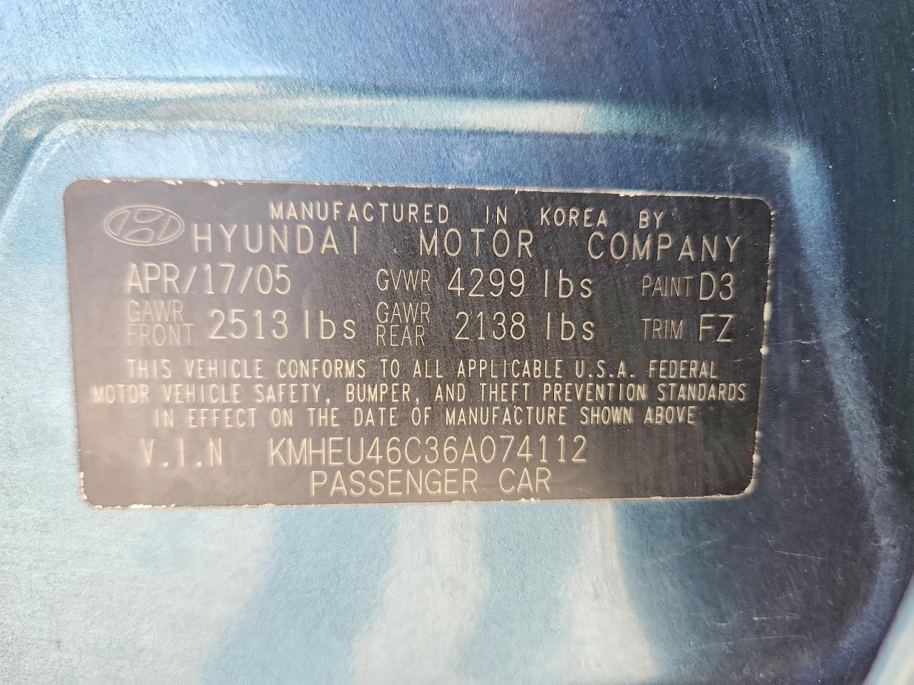 2006 HYUNDAI SONATA GLS photo 12