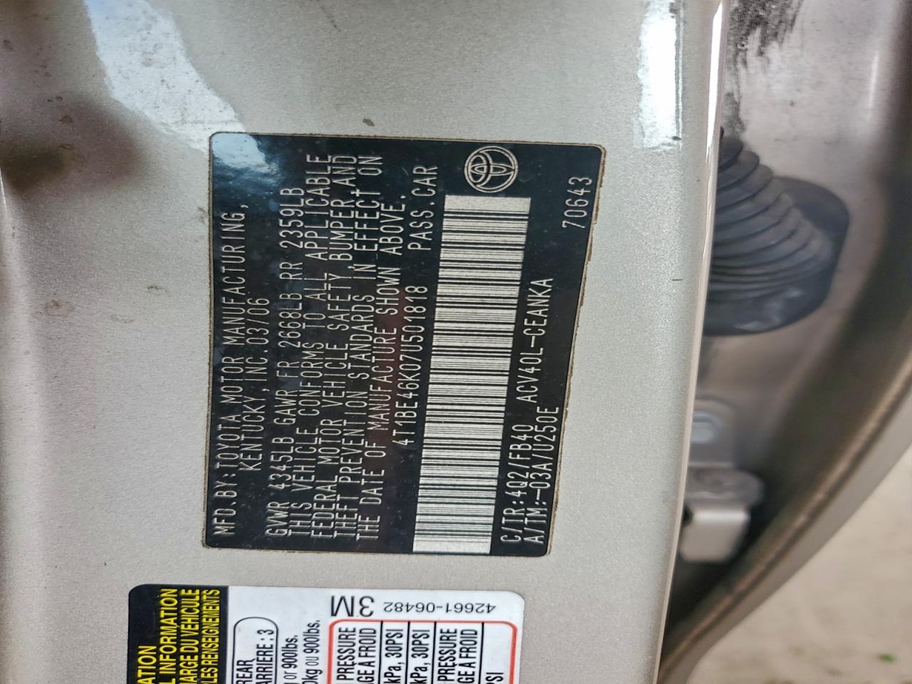 2007 TOYOTA CAMRY CE photo 13