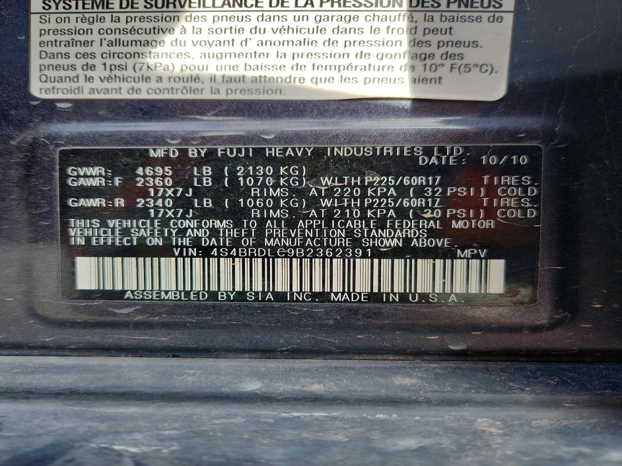 2011 SUBA OUTBACK photo 13