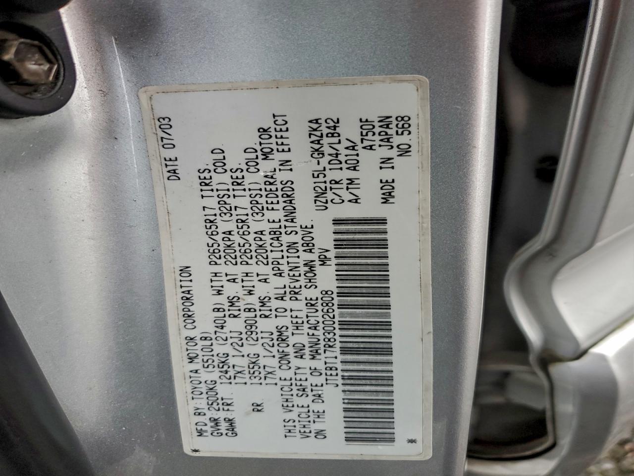 2003 TOYOTA 4RUNNER LIMITED photo 13