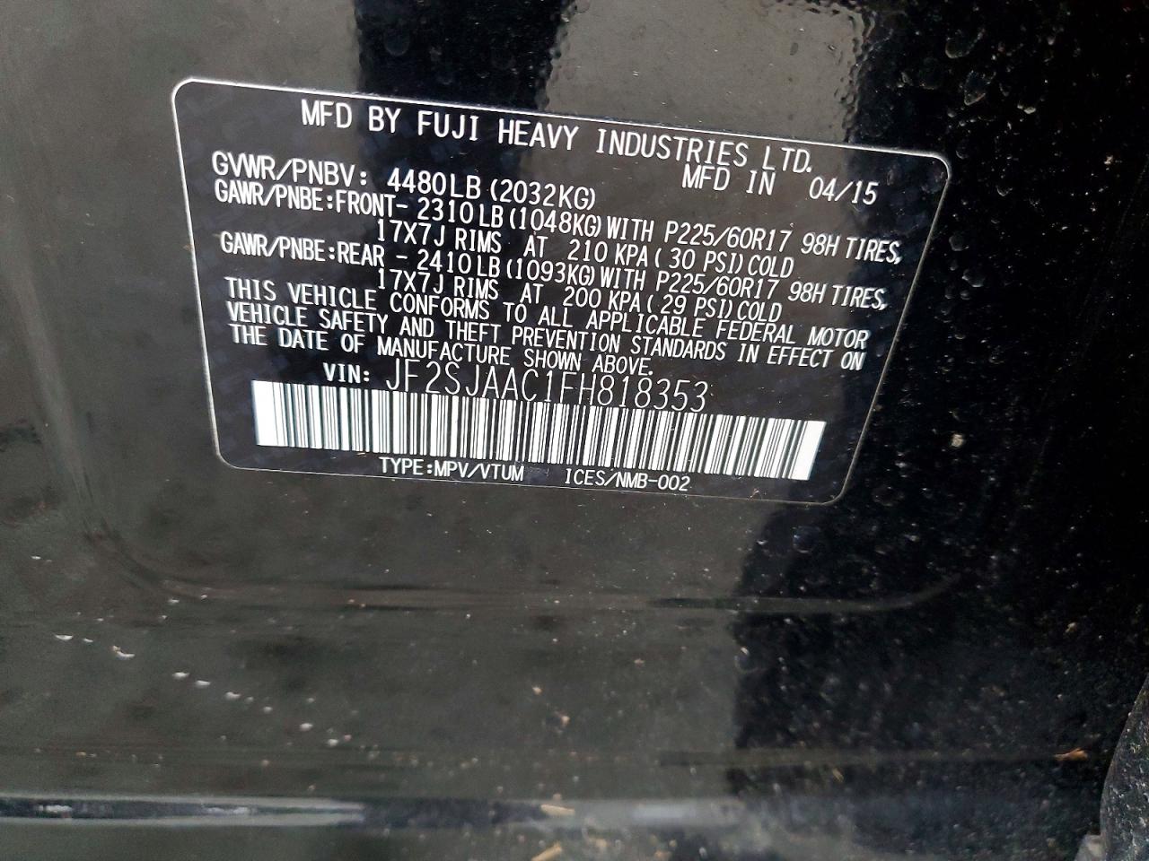2015 SUBARU FORESTER 2.5I photo 27