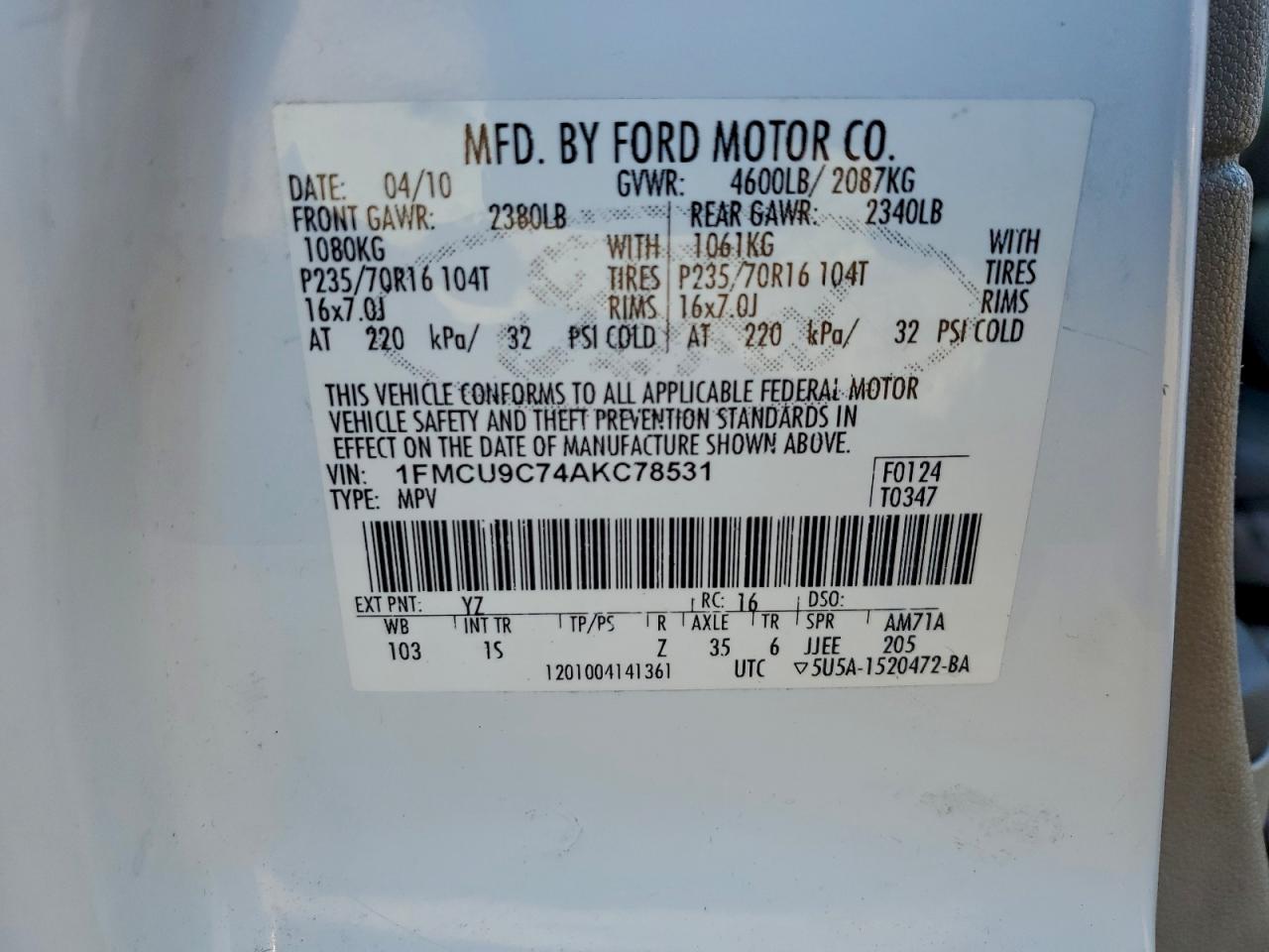 2010 FORD ESCAPE XLS photo 13