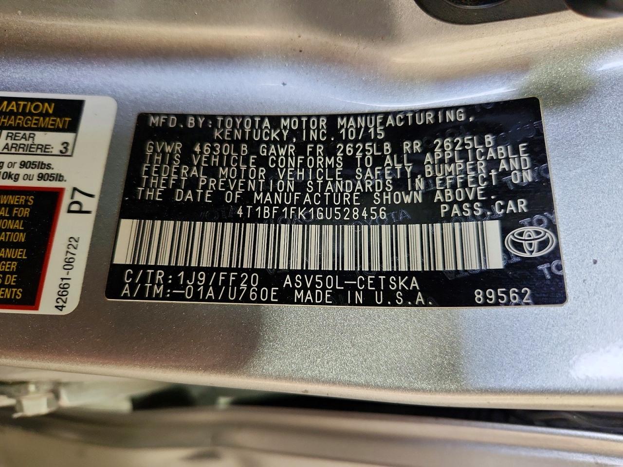 2016 TOYOTA CAMRY photo 12