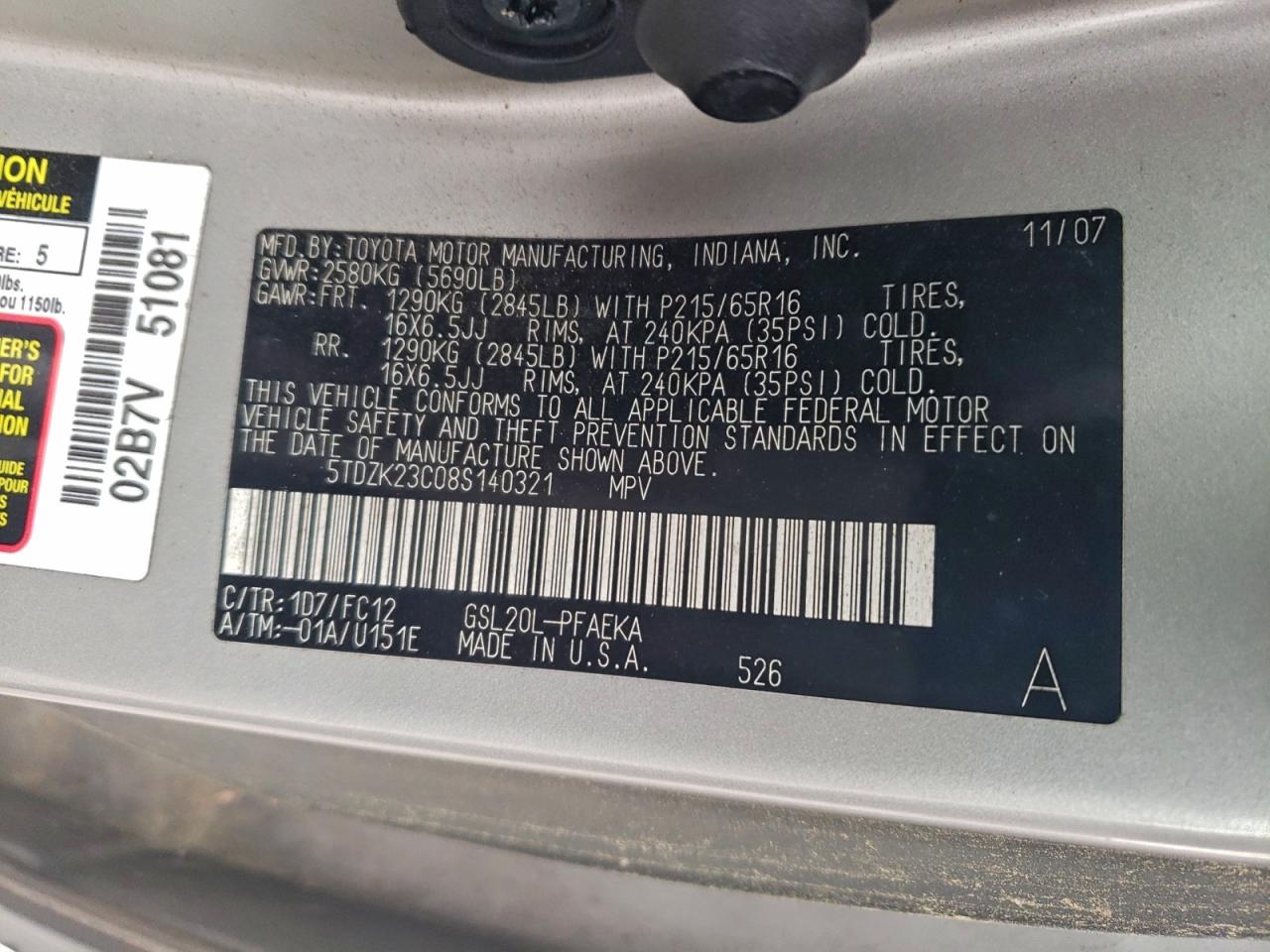 2008 TOYOTA SIENNA CE photo 25