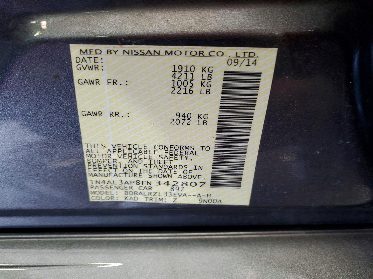 2015 NISSAN ALTIMA 2.5 photo 13