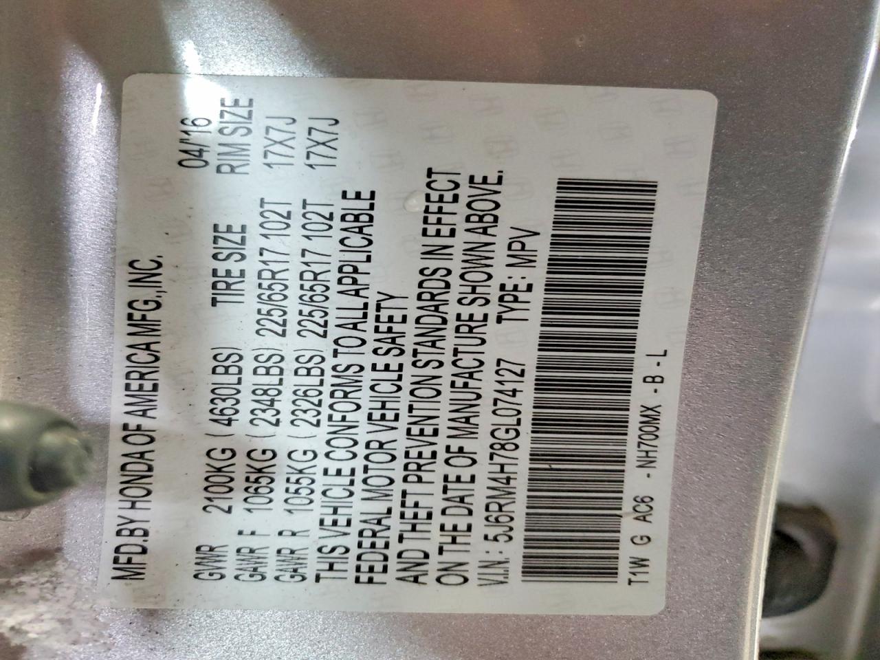 2016 HONDA CR-V EXL photo 25