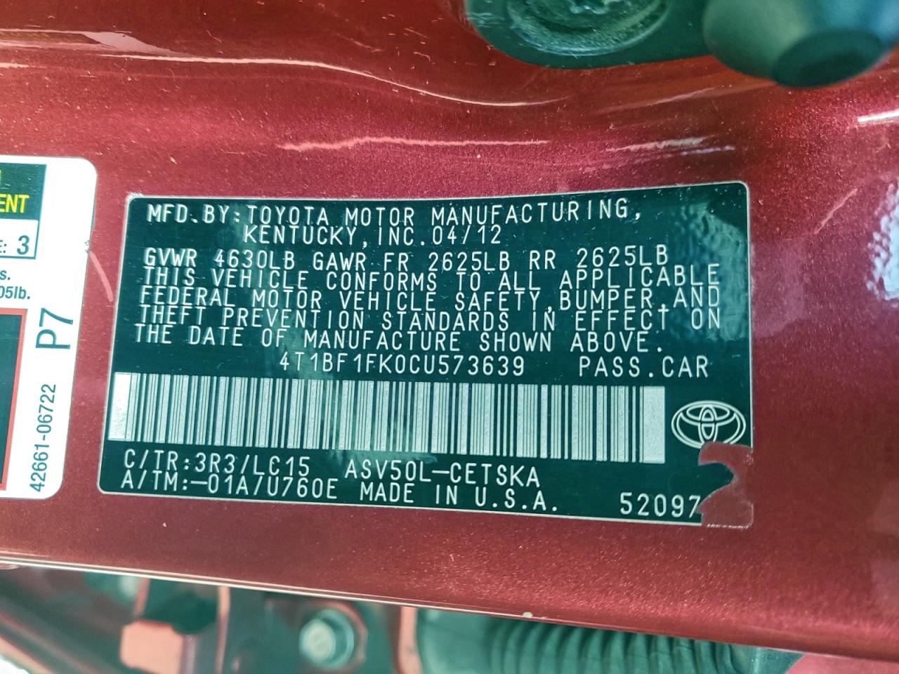 2012 TOYOTA CAMRY BASE photo 23