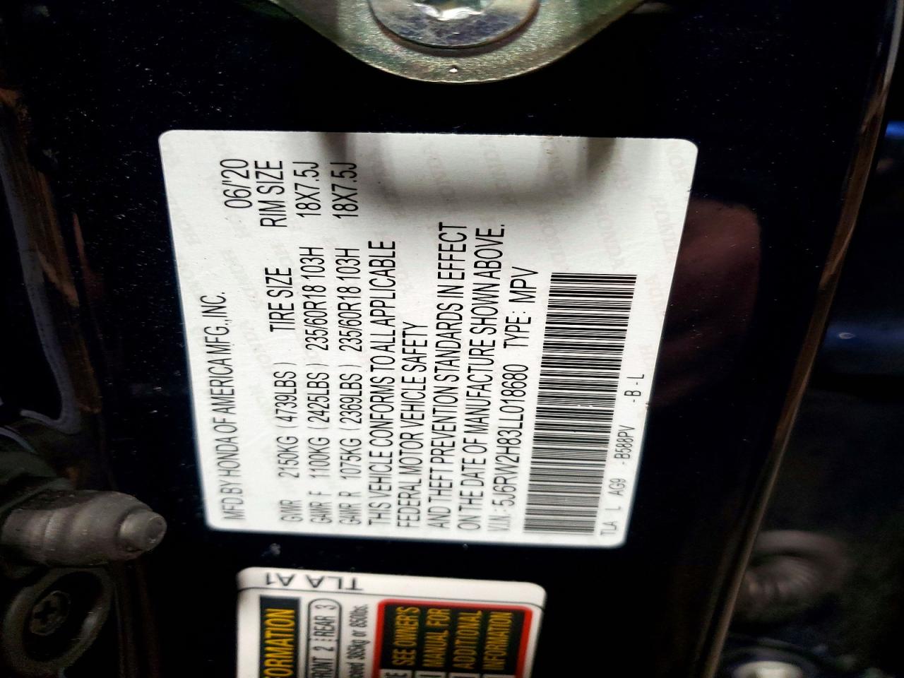 2020 HONDA CR-V EXL photo 12