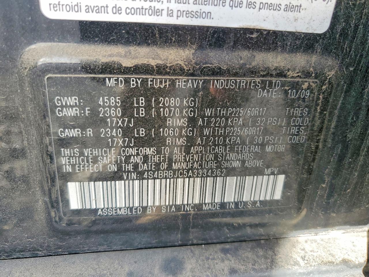 2010 SUBARU OUTBACK 2.5I LIMITED photo 49