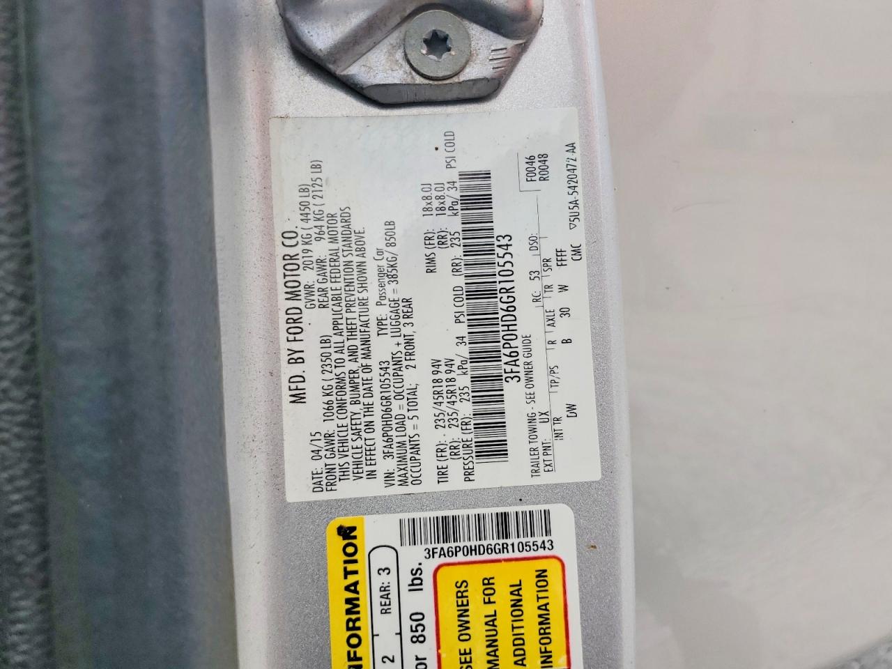 2016 FORD FUSION SE photo 12