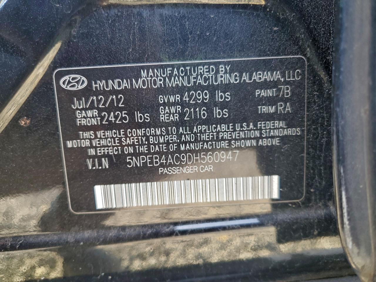 2013 HYUNDAI SONATA GLS photo 12