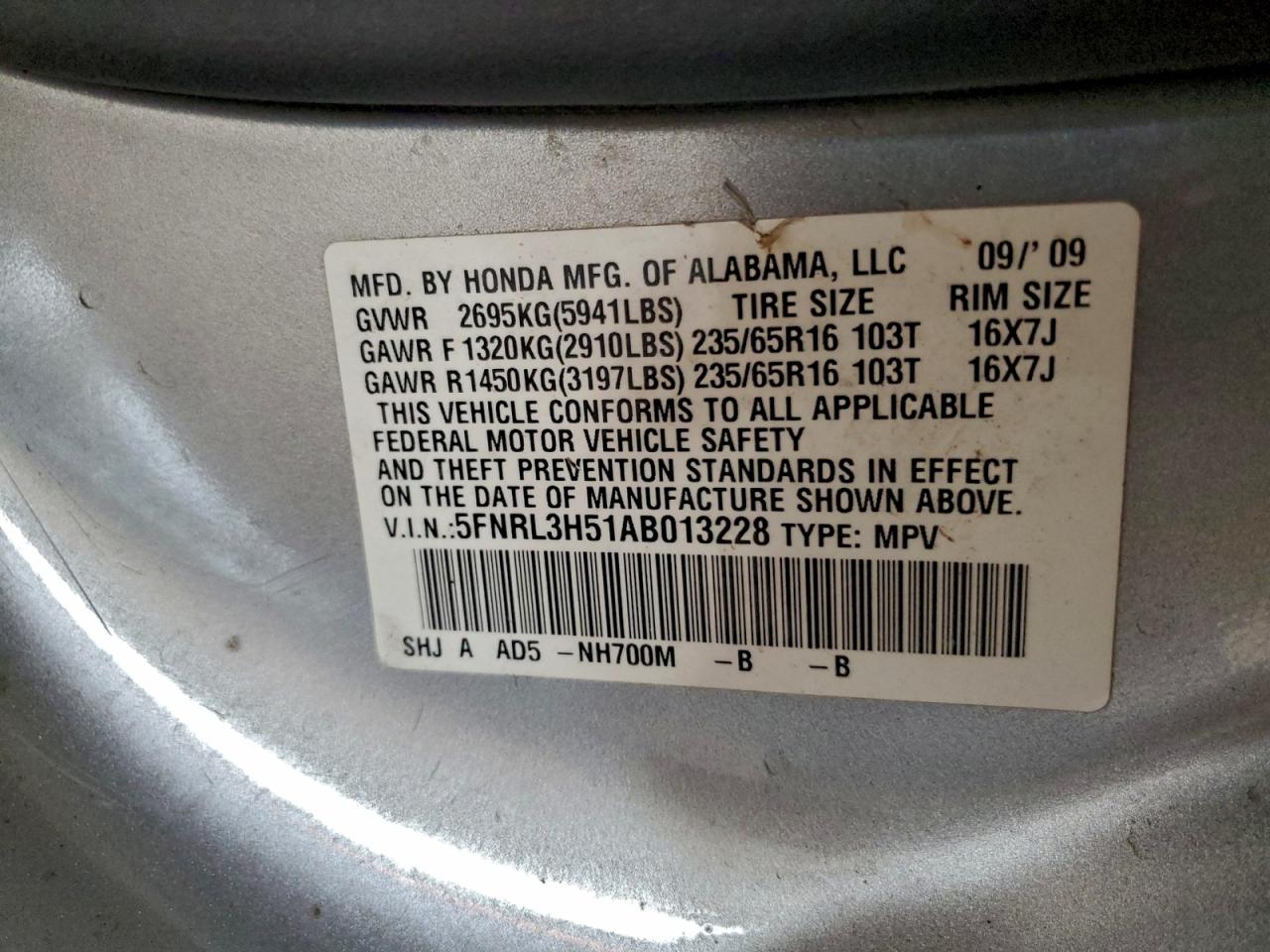 2010 HONDA ODYSSEY EX photo 12
