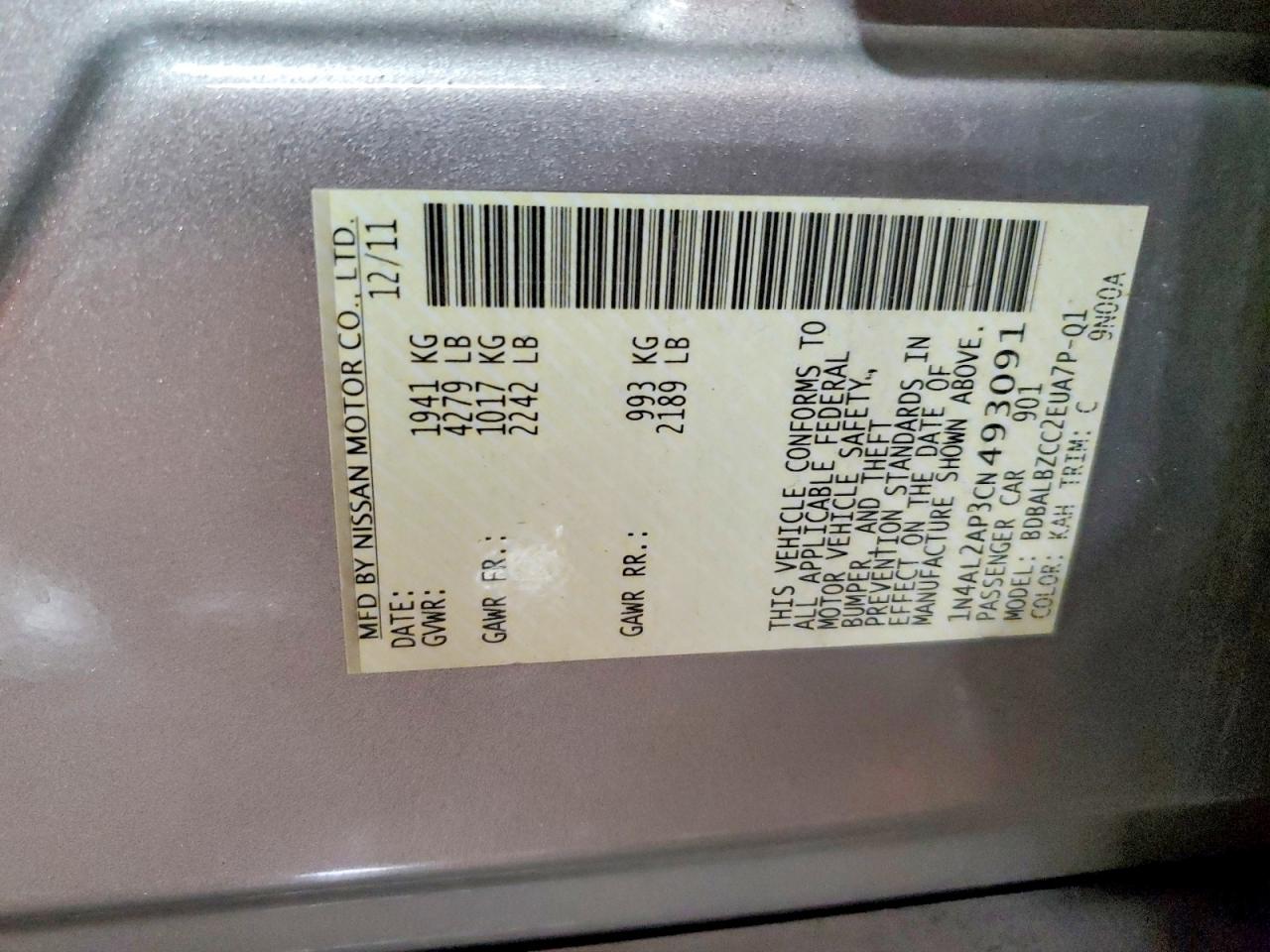 2012 NISSAN ALTIMA BASE photo 12