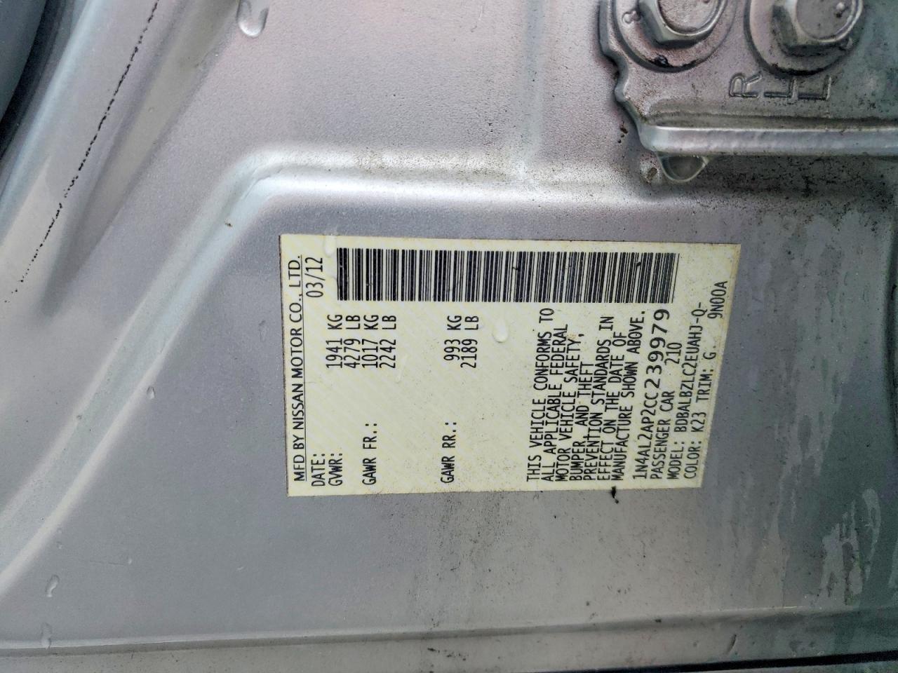 2012 NISSAN ALTIMA BASE photo 12