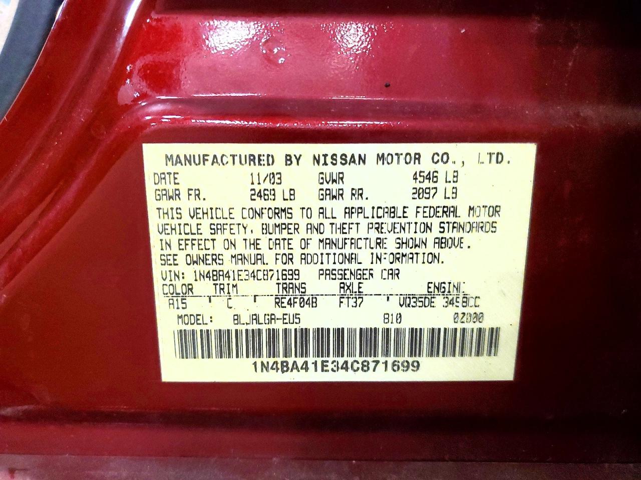 2004 NISSAN MAXIMA SE photo 34
